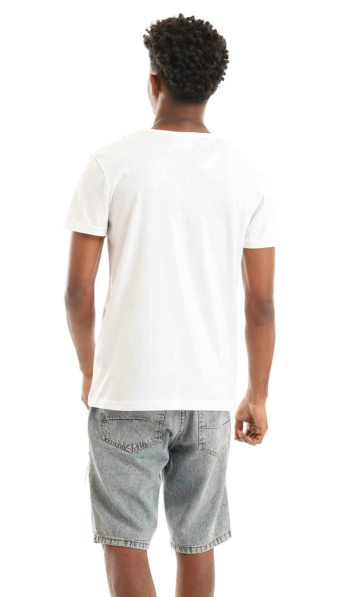 21224 Solid Buttoned V-Neck Basic Henley Shirt - White