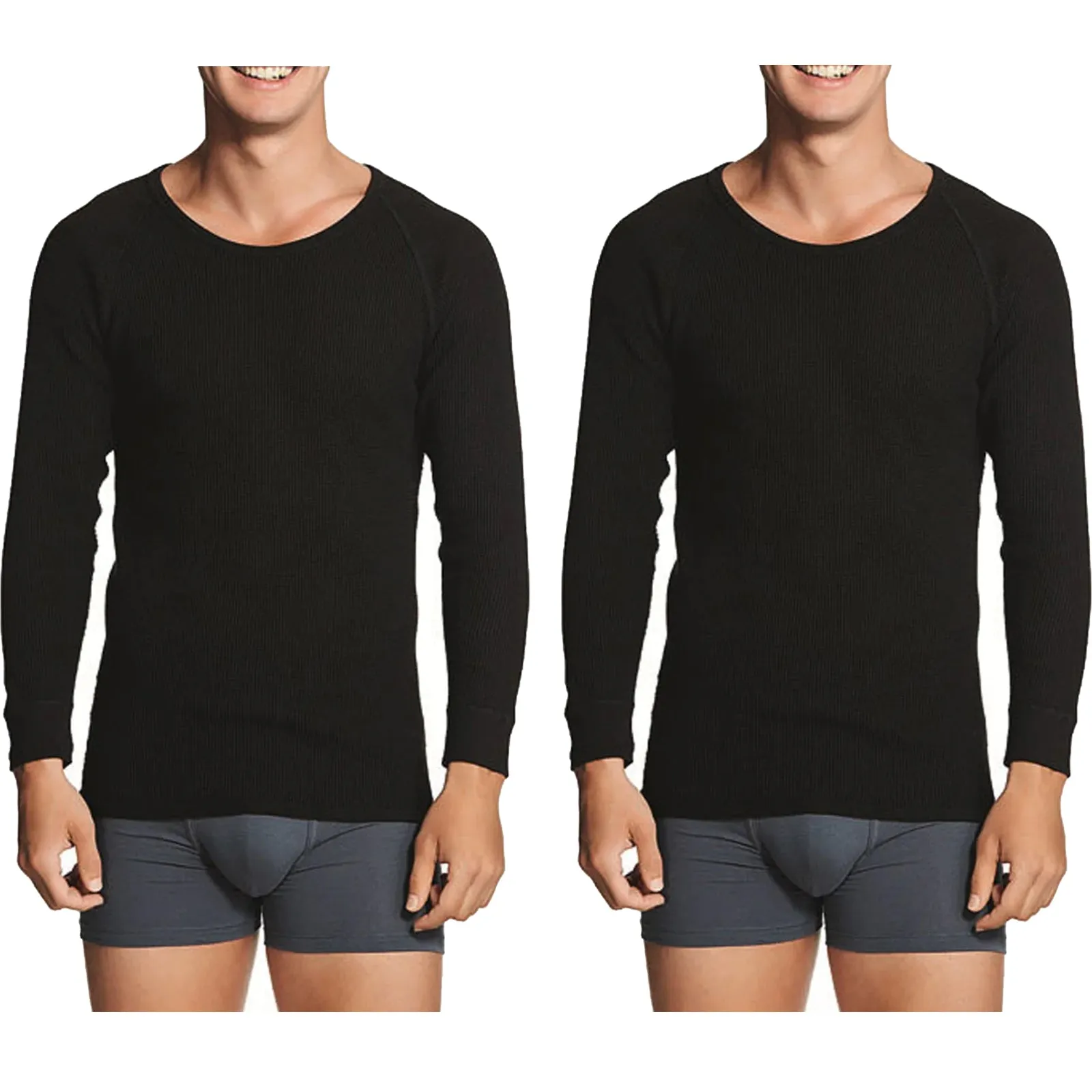 2x Holeproof Aircel Thermal Mens T-shirt Long Sleeve Black Tee Top MYPU1A Bulk Base Layer