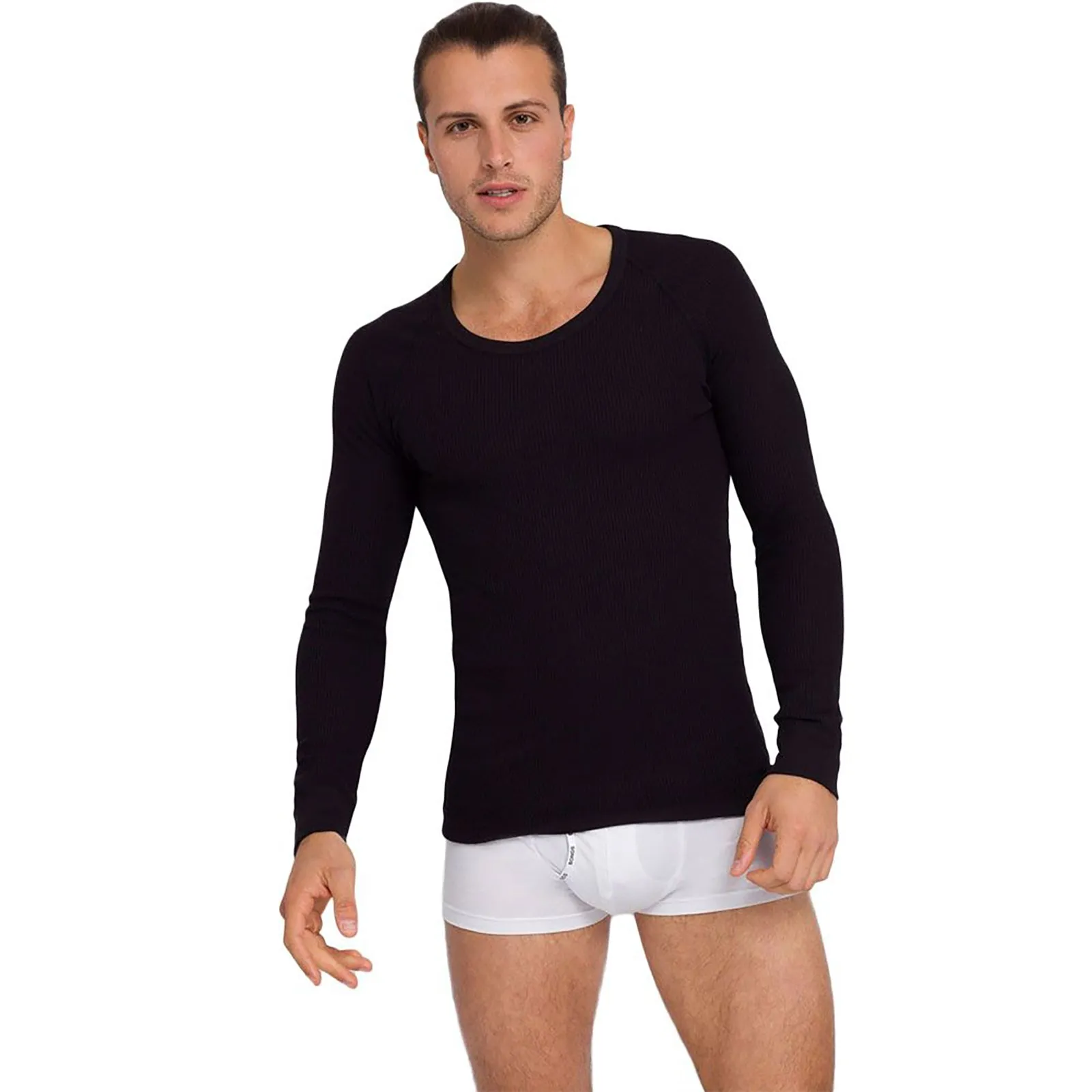 2x Holeproof Aircel Thermal Mens T-shirt Long Sleeve Black Tee Top MYPU1A Bulk Base Layer