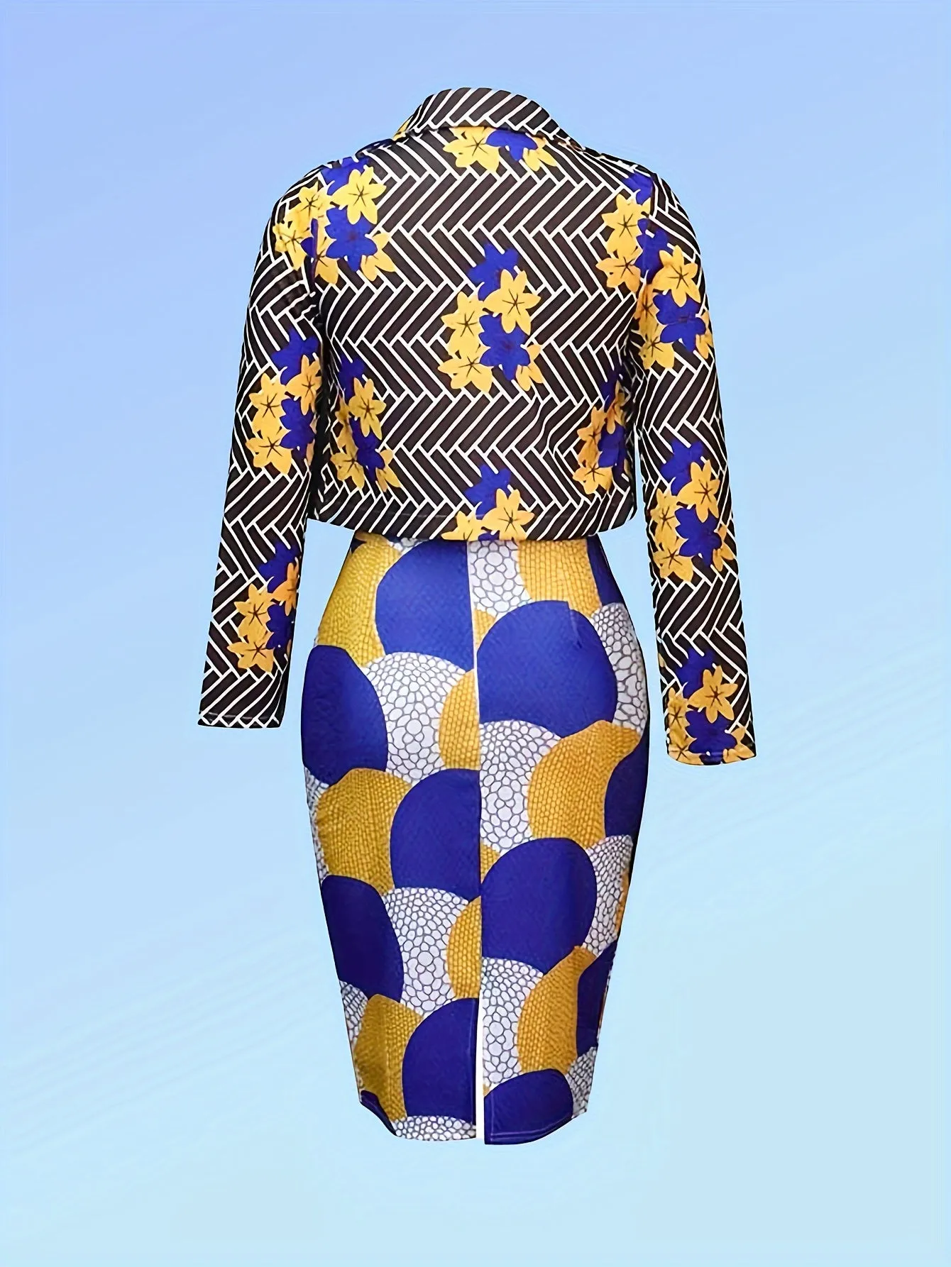 Chic Floral Blazer & Skirt Set - Womens Vibrant Cropped Jacket Twinset for Spring/Summer Occasions