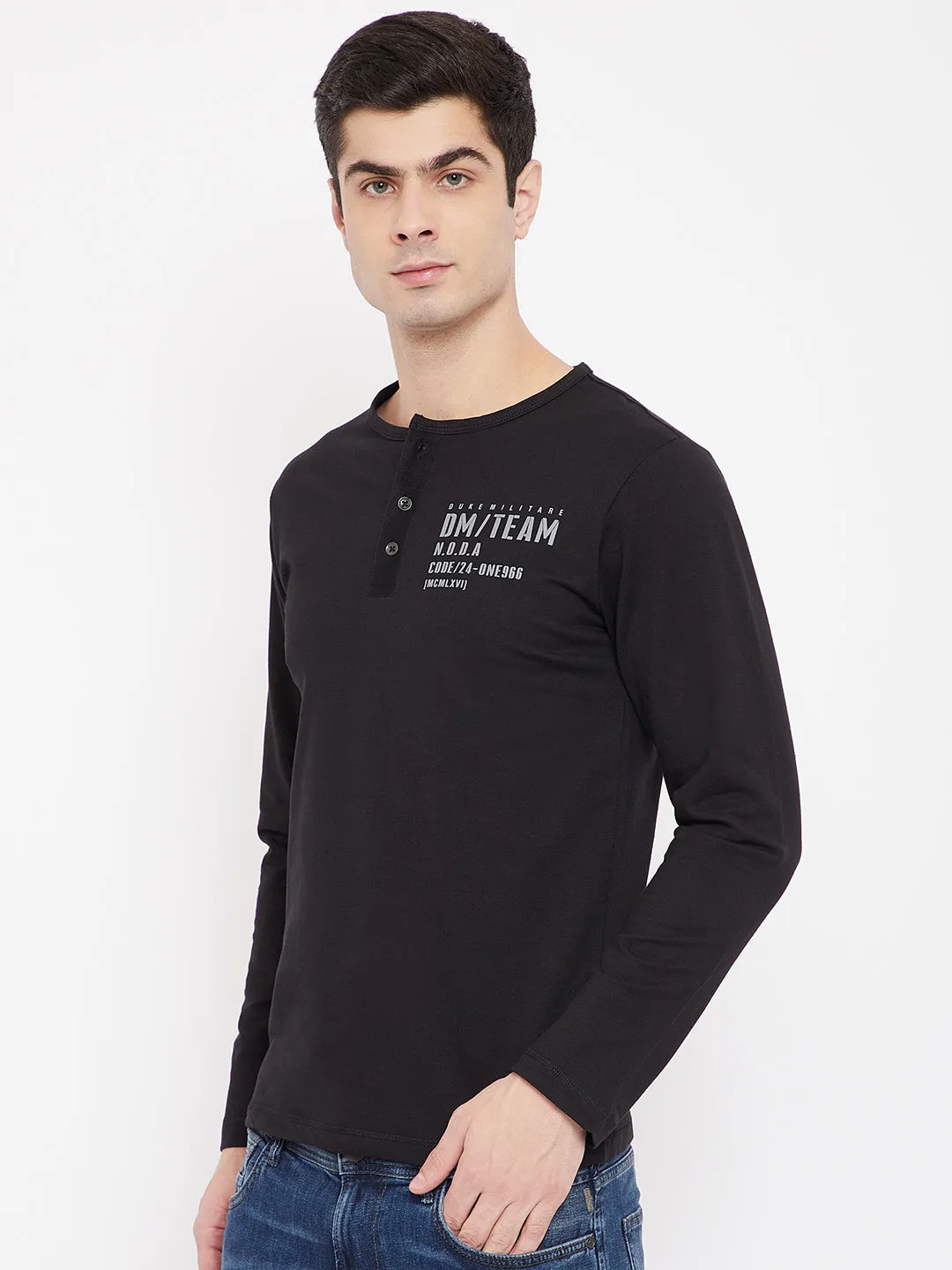 Duke Stardust Men Henley Neck Solid T-Shirt(6060)