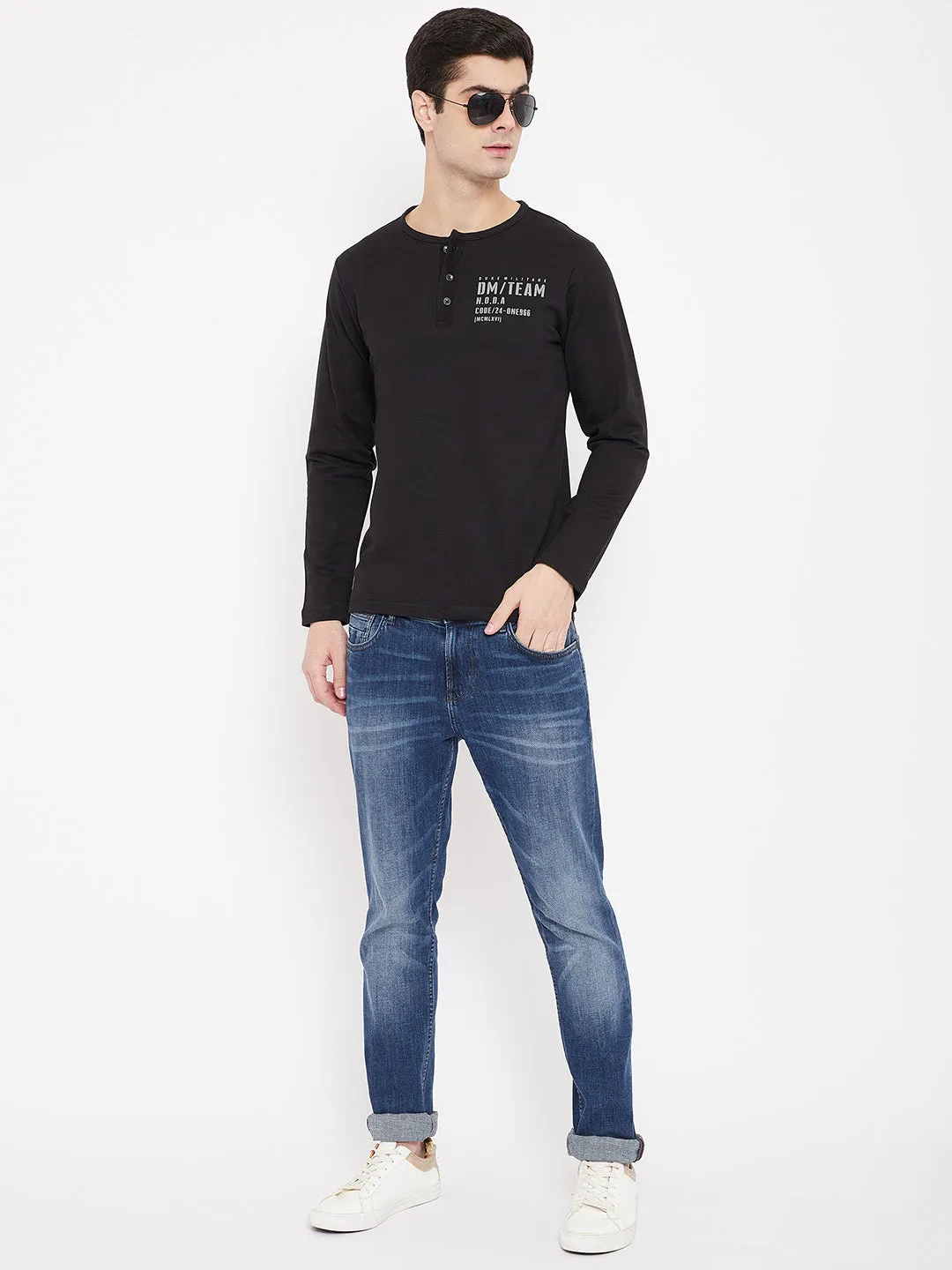Duke Stardust Men Henley Neck Solid T-Shirt(6060)