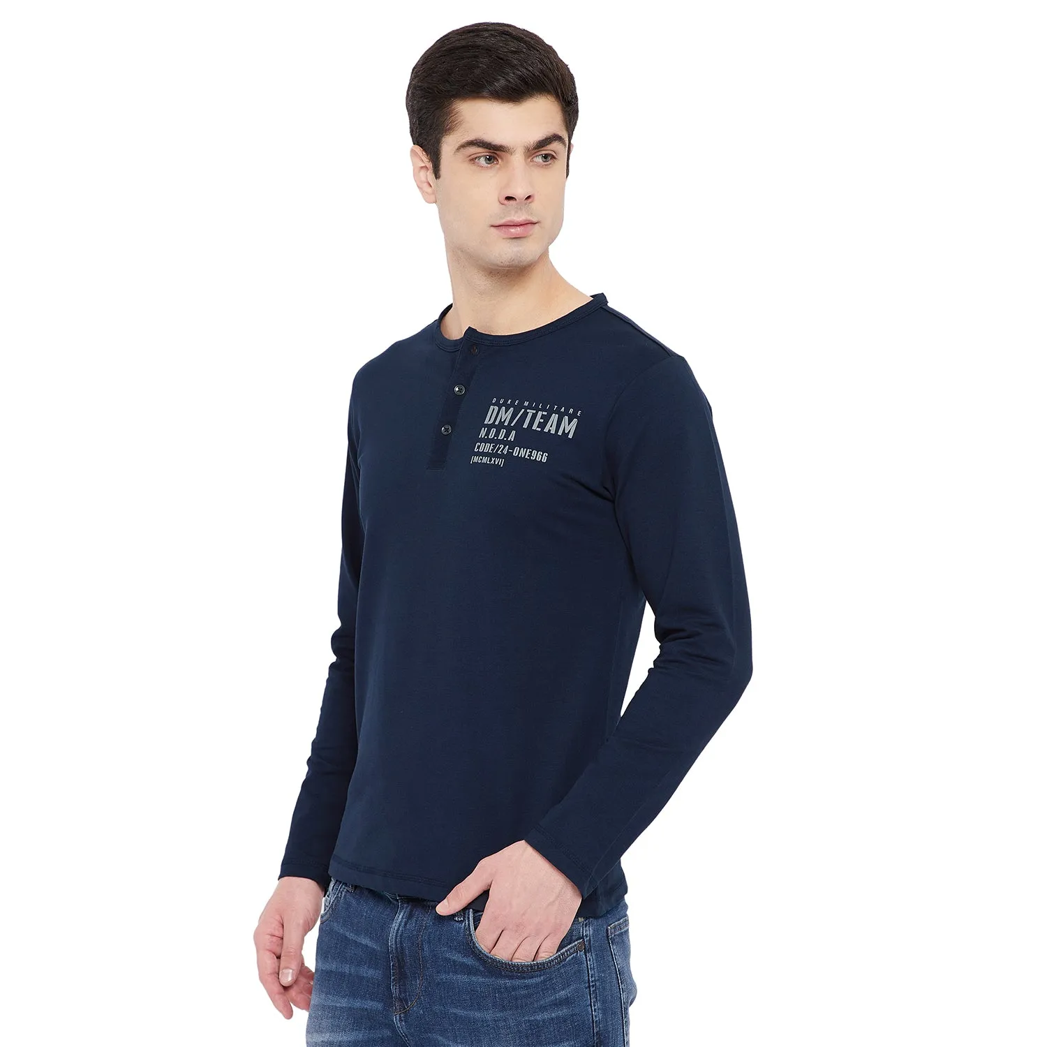 Duke Stardust Men Henley Neck Solid T-Shirt(6060)