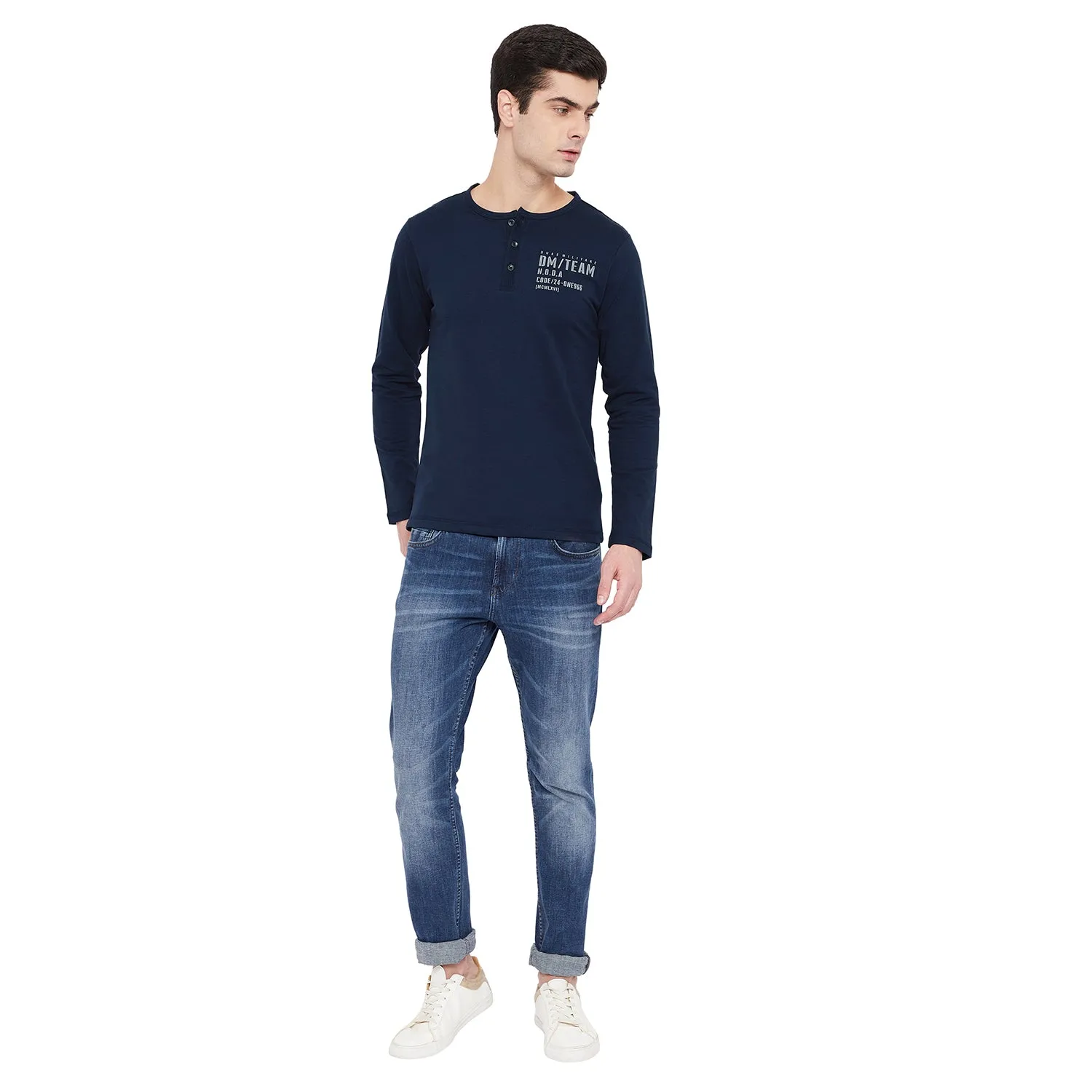 Duke Stardust Men Henley Neck Solid T-Shirt(6060)