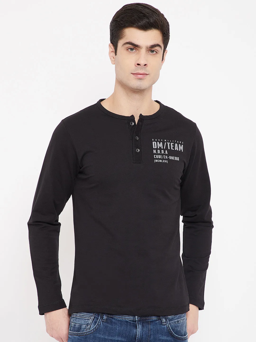 Duke Stardust Men Henley Neck Solid T-Shirt(6060)