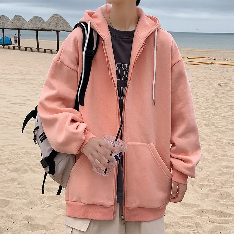 Jinquedai Zip up Harajuku Men Hoodies Oversized Streetwear Coat Hooded Sweatshirt Men Hip Hop Hoodie For Men Classic Hoody Pullover Tops