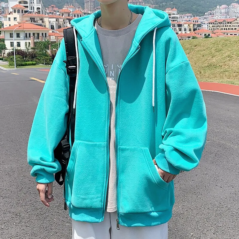 Jinquedai Zip up Harajuku Men Hoodies Oversized Streetwear Coat Hooded Sweatshirt Men Hip Hop Hoodie For Men Classic Hoody Pullover Tops