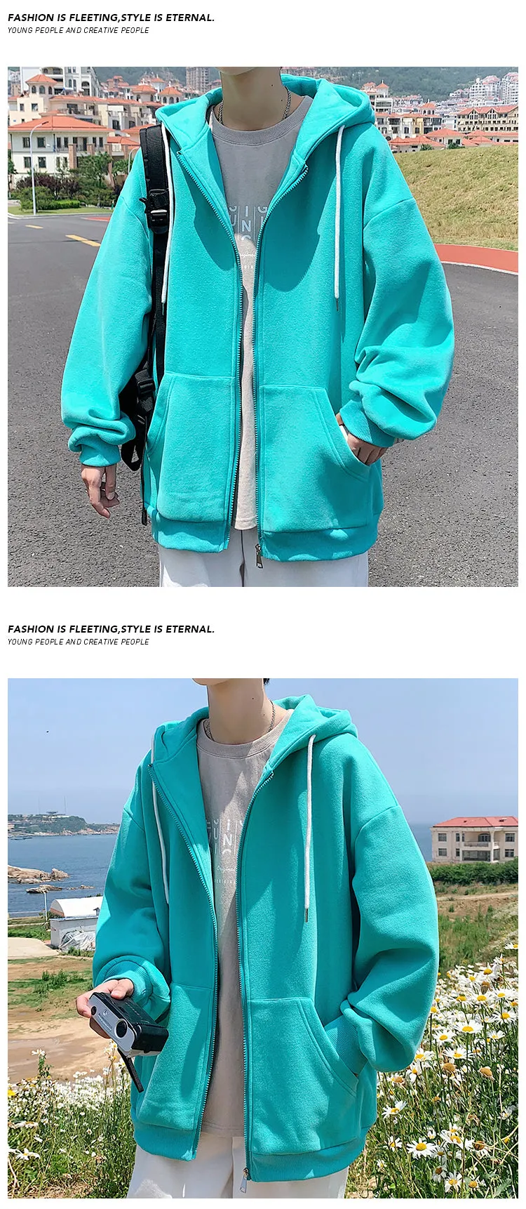 Jinquedai Zip up Harajuku Men Hoodies Oversized Streetwear Coat Hooded Sweatshirt Men Hip Hop Hoodie For Men Classic Hoody Pullover Tops