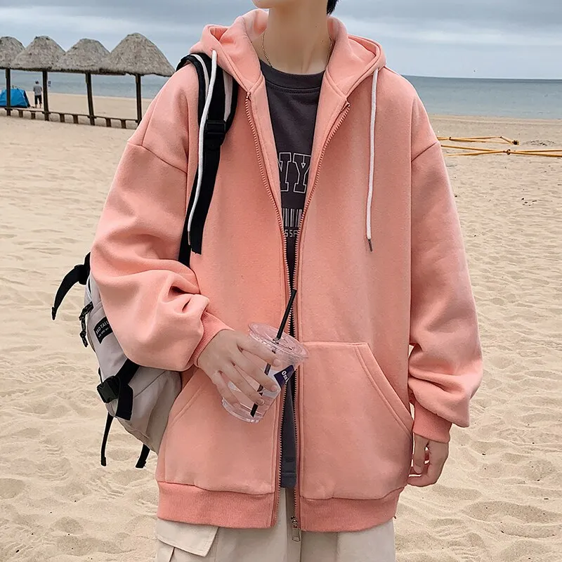 Jinquedai Zip up Harajuku Men Hoodies Oversized Streetwear Coat Hooded Sweatshirt Men Hip Hop Hoodie For Men Classic Hoody Pullover Tops