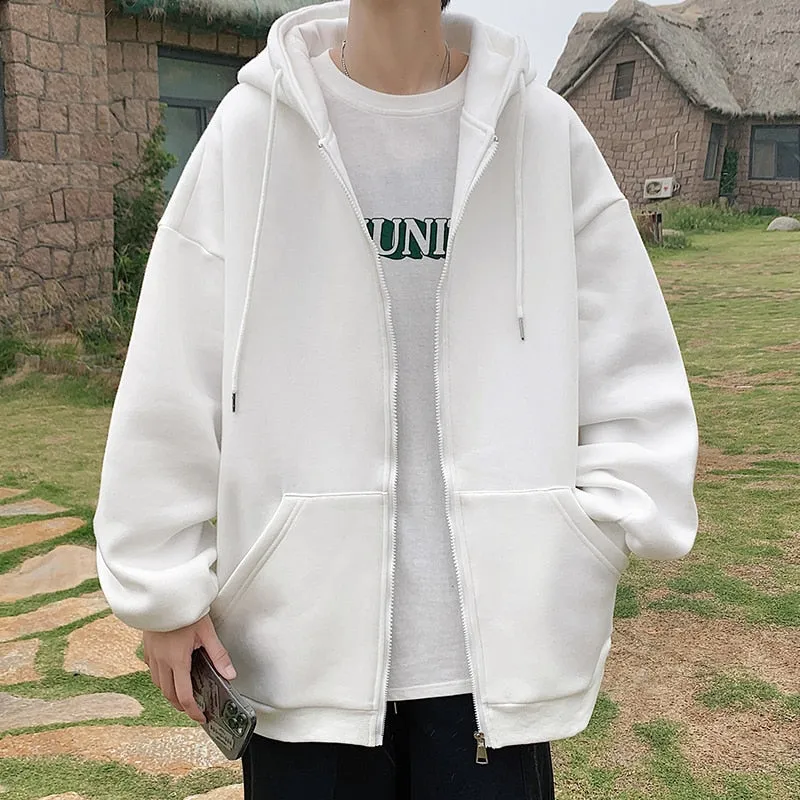 Jinquedai Zip up Harajuku Men Hoodies Oversized Streetwear Coat Hooded Sweatshirt Men Hip Hop Hoodie For Men Classic Hoody Pullover Tops