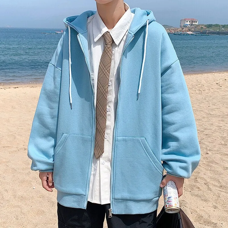 Jinquedai Zip up Harajuku Men Hoodies Oversized Streetwear Coat Hooded Sweatshirt Men Hip Hop Hoodie For Men Classic Hoody Pullover Tops