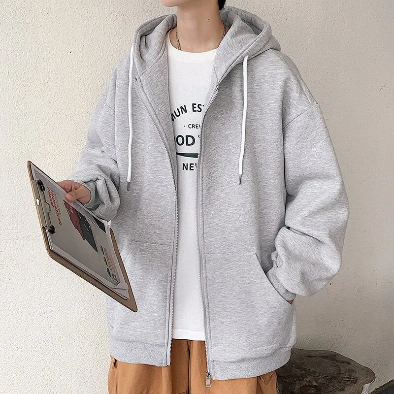 Jinquedai Zip up Harajuku Men Hoodies Oversized Streetwear Coat Hooded Sweatshirt Men Hip Hop Hoodie For Men Classic Hoody Pullover Tops