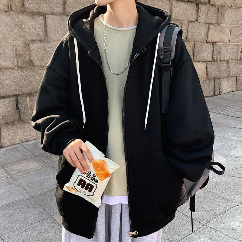 Jinquedai Zip up Harajuku Men Hoodies Oversized Streetwear Coat Hooded Sweatshirt Men Hip Hop Hoodie For Men Classic Hoody Pullover Tops