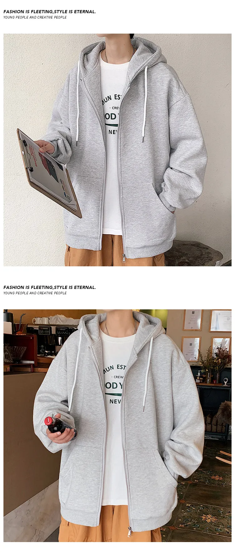 Jinquedai Zip up Harajuku Men Hoodies Oversized Streetwear Coat Hooded Sweatshirt Men Hip Hop Hoodie For Men Classic Hoody Pullover Tops