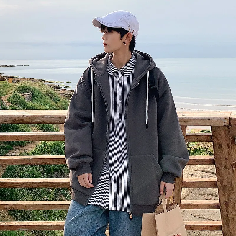 Jinquedai Zip up Harajuku Men Hoodies Oversized Streetwear Coat Hooded Sweatshirt Men Hip Hop Hoodie For Men Classic Hoody Pullover Tops