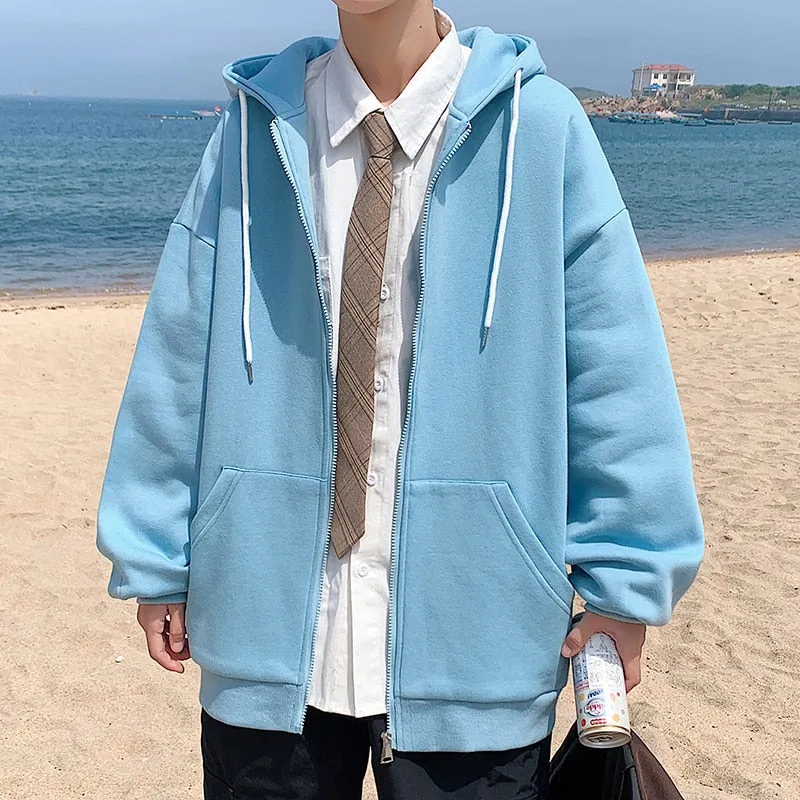 Jinquedai Zip up Harajuku Men Hoodies Oversized Streetwear Coat Hooded Sweatshirt Men Hip Hop Hoodie For Men Classic Hoody Pullover Tops