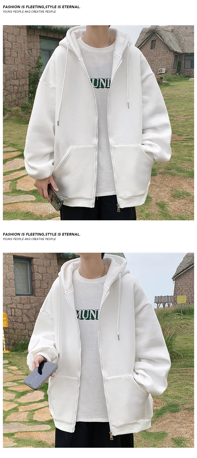 Jinquedai Zip up Harajuku Men Hoodies Oversized Streetwear Coat Hooded Sweatshirt Men Hip Hop Hoodie For Men Classic Hoody Pullover Tops