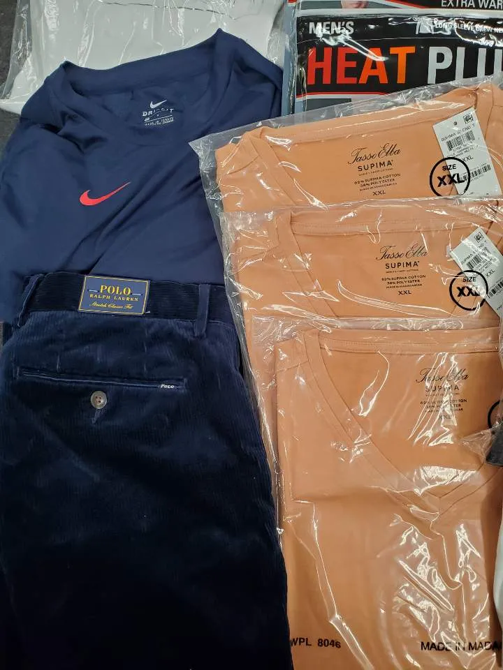 Men's Clothing Wholesale Lot Nike, Calvin Klein, Polo Ralph Lauren, Tasso Elba, 32 Degrees, American Apparel, Club Room, Sun stone, INC and more, 26 Units, Shelf Pulls, MSRP $1,503.99