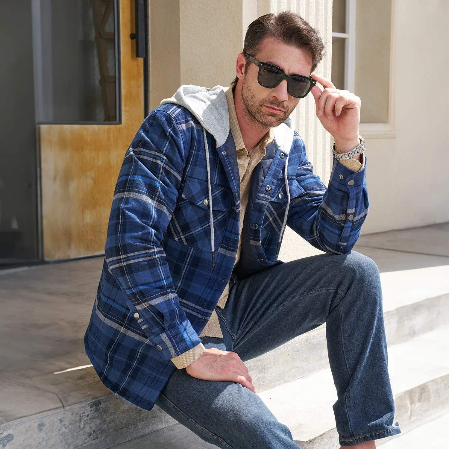 Men's Quilted Flannel Jacket with Hood – Warm & Casual