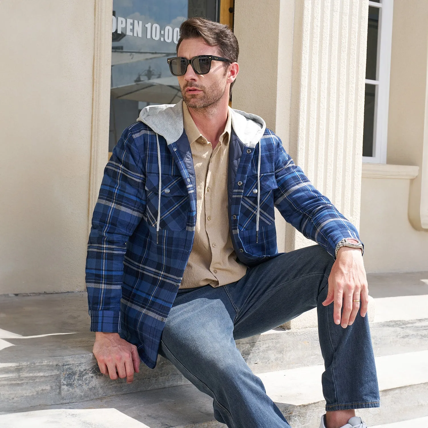 Men's Quilted Flannel Jacket with Hood – Warm & Casual