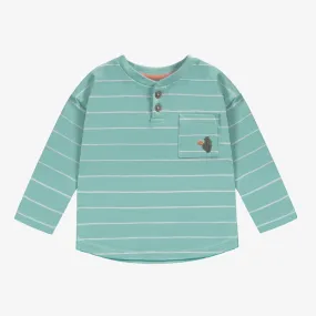 Souris Mini - Blue-Green Striped Long Sleeve Baby Henley