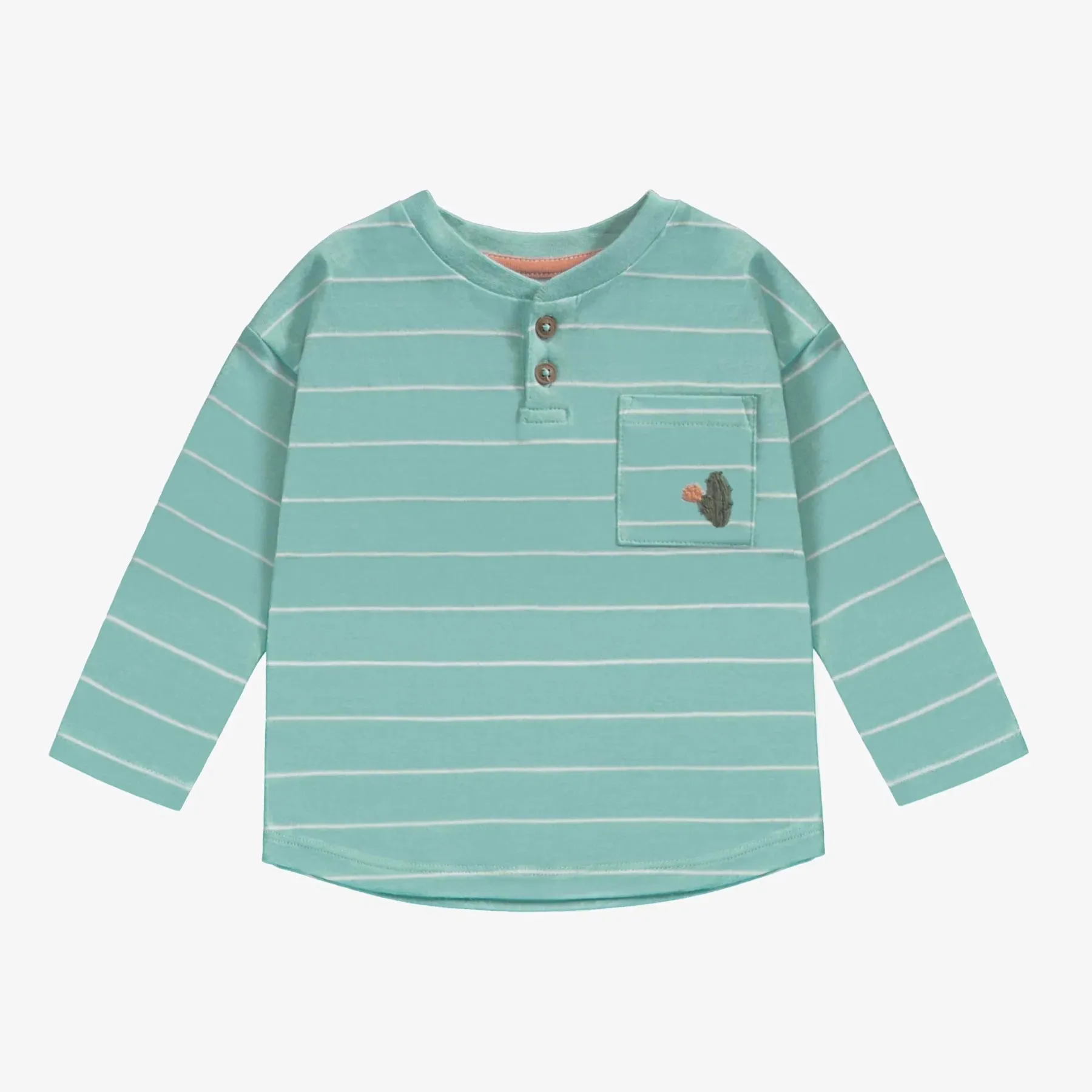 Souris Mini - Blue-Green Striped Long Sleeve Baby Henley