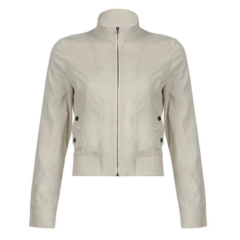 Vintage Cropped Jacket | Women’s Casual Coat Slim Pocket Zip Up