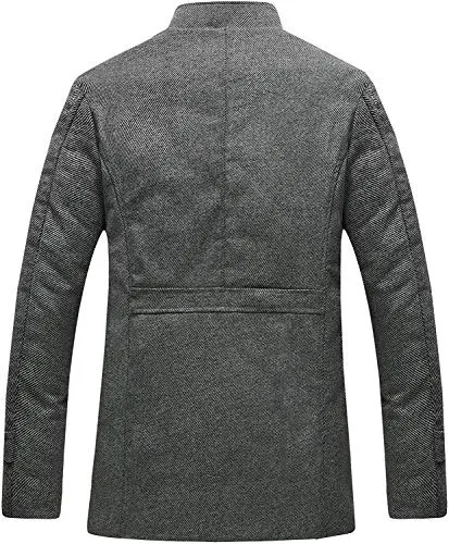 Wantdo Men's Casual Mid Length Coat Windproof Wool Jacket Grey Large