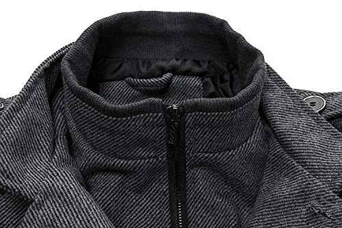 Wantdo Men's Casual Mid Length Coat Windproof Wool Jacket Grey Large