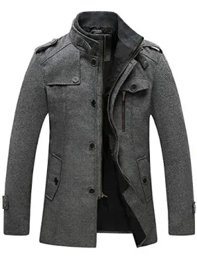 Wantdo Men's Casual Mid Length Coat Windproof Wool Jacket Grey Large